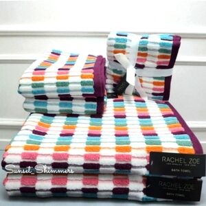 8pc Rachel Zoe Colorful Mosaic 100% Cotton Bath Hand Washcloth Towel Set NEW